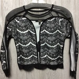 Black Women's Sheer Lace Blouse - Black and White